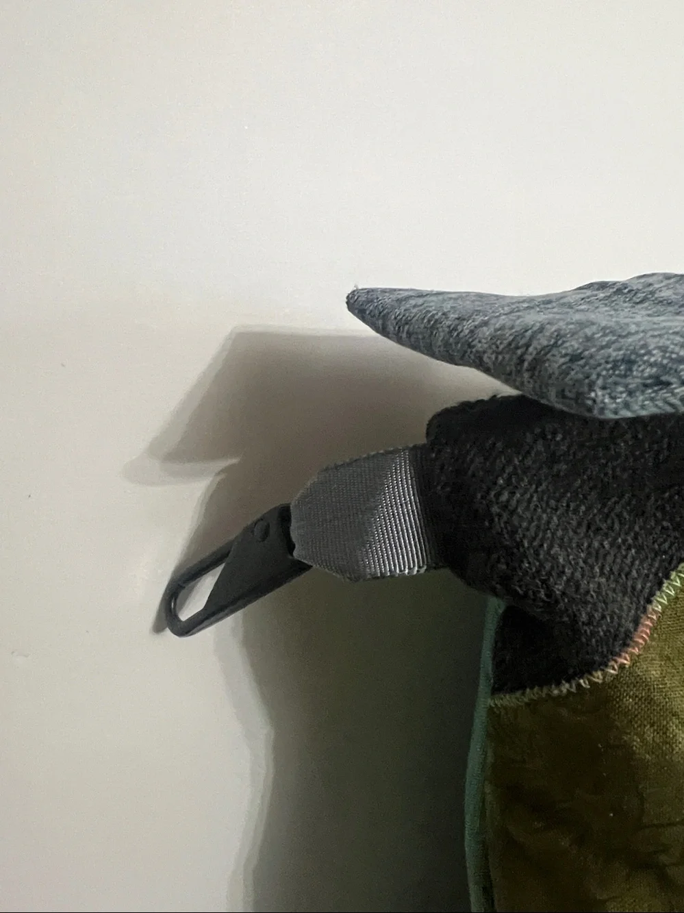 Hand Crafted Patchwork Cosmetic Bag - Blue, Orange & Olive repurposed jean bag